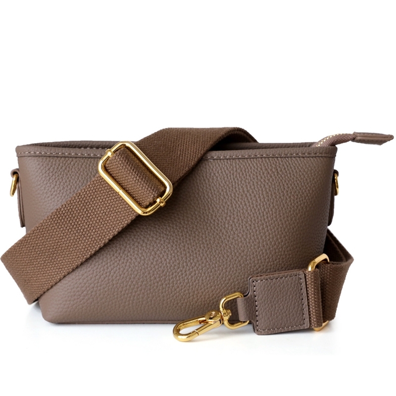 Women's Dark Brown Leather Litchi Grain Shoulder Bag with Zipper 
