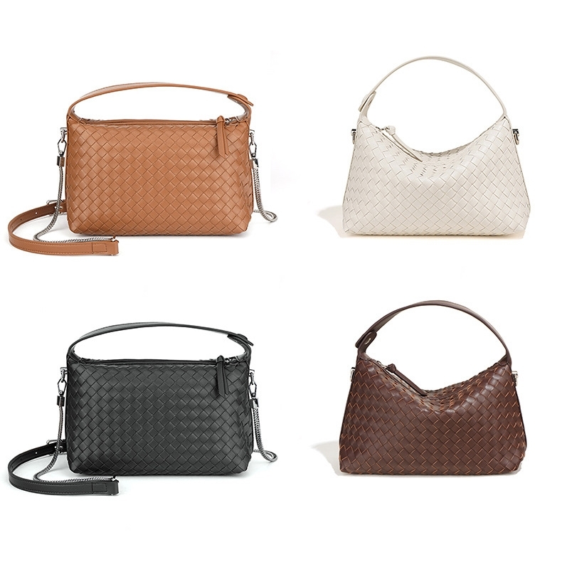 White Square Leather Woven Handbags