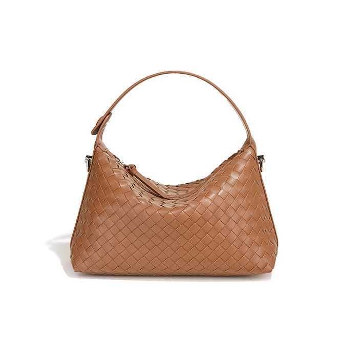 Apricot Square Leather Woven Handbags