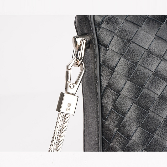 Black Square Leather Woven Handbags