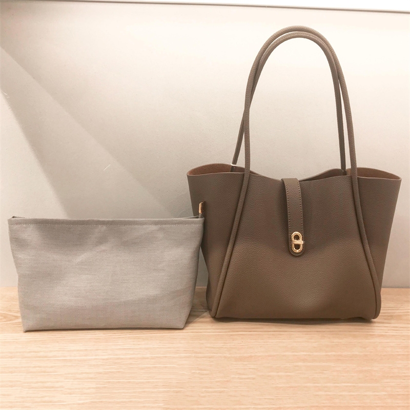 Women's Dark Brown Leather Tote Bag Large Size with Inner Pouch 