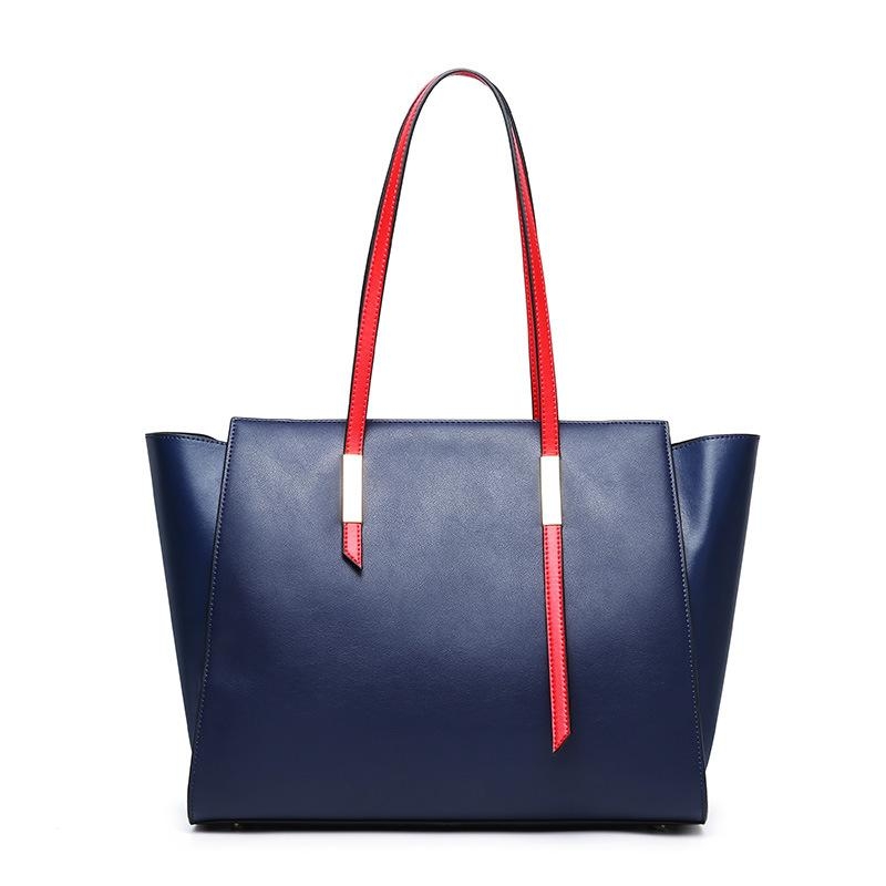 Women's Navy Zipper Large Leather Tote Bags for Travel