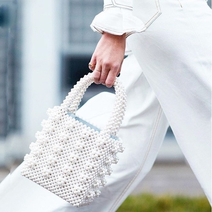 Pearl Embellished Summer Handbags Fashion Beaded Mini Tote Bags