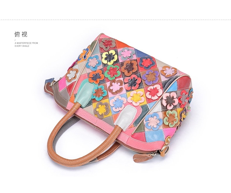 Women's Pink Flowers Leather Satchel Handbag Work Tote Bags