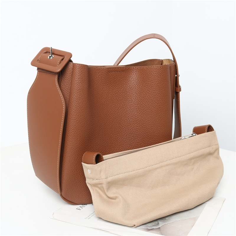 Women's  Brown Leather Litchi Partten Shoulder Bags
