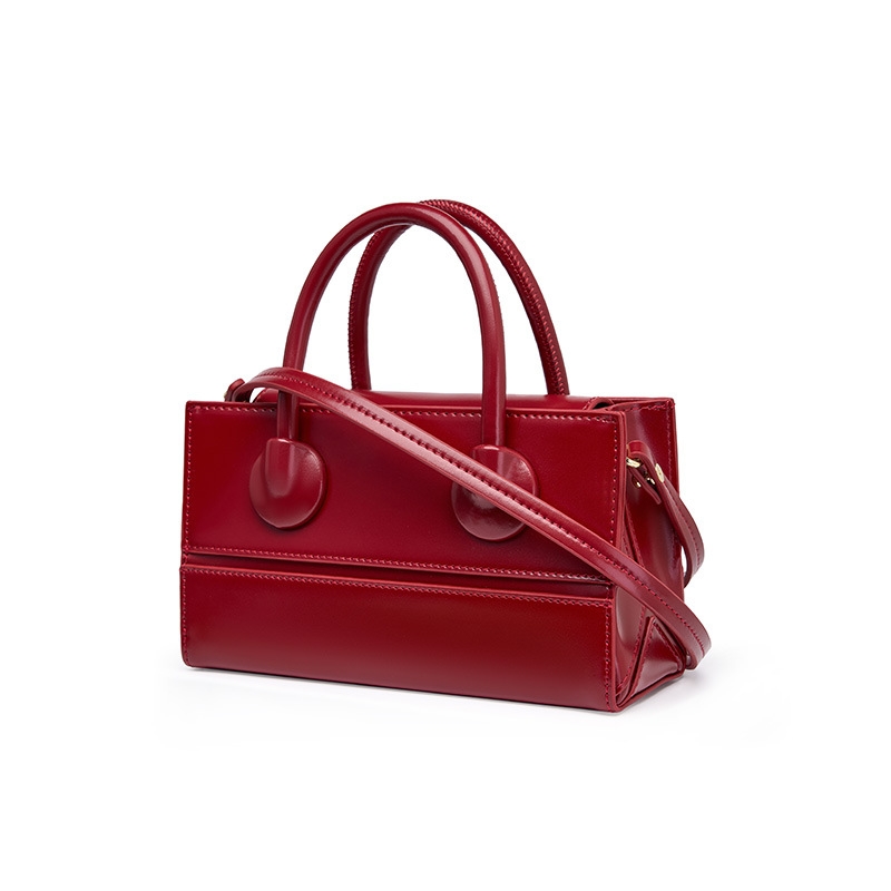 Women's Red Leather Mini Tote Bag Crossbody Square Handbags