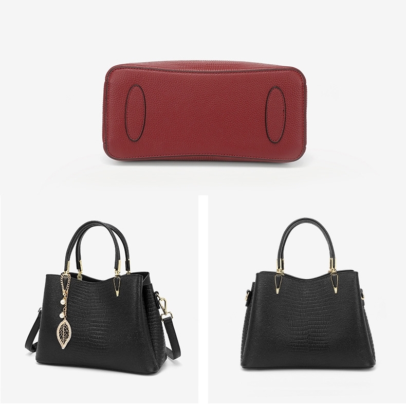 Women's Black Lizard Printed Leather Satchel Handbags