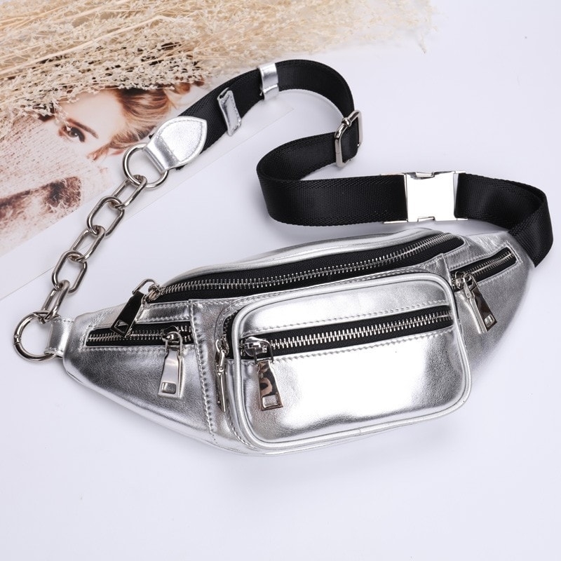 Women's Silver Fanny Pack Fashion Belt Bag