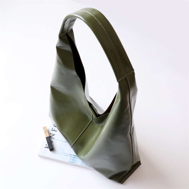 Women's Green Soft Leather Large Tote Bag with Inner Pouch 