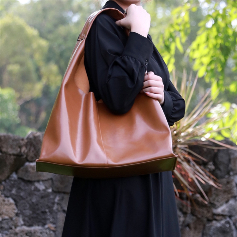 Women's Brown Soft Leather Large Tote Bag with Inner Pouch 