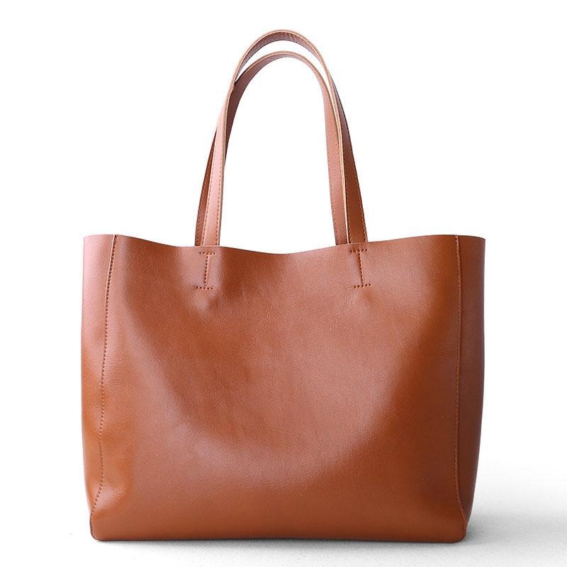 Women's Tan Large Genuine Leather Tote Bag Shopper Bags