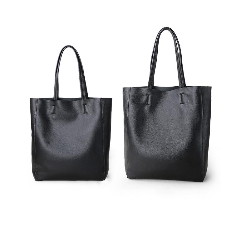 Women's Vertical Black Leather Tote Bag for Work
