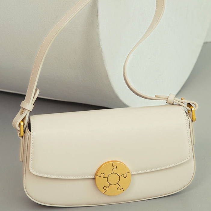 Women's White Leather Flap Shoulder Baguette Bag Hobo Handbags