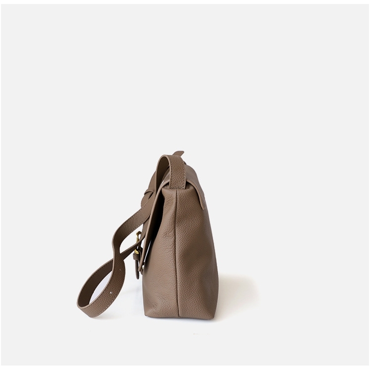 Women's Grey Leather Flap Square Message Bag Shoulder Bag