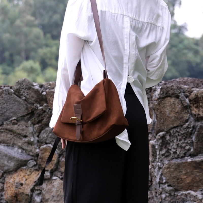 Women's Grey Leather Flap Square Message Bag Shoulder Bag