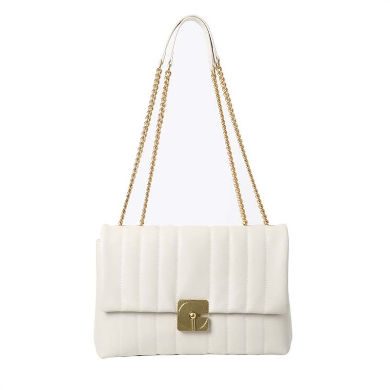 White Leather Quilted Bag Flap Square Chain Shoulder Bags Small Size