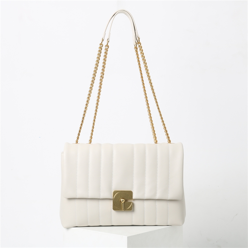 White Leather Quilted Crossbody Tote Chain Bag