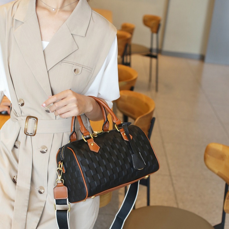Women's Black Leather Shoulder Mini Boston Bags