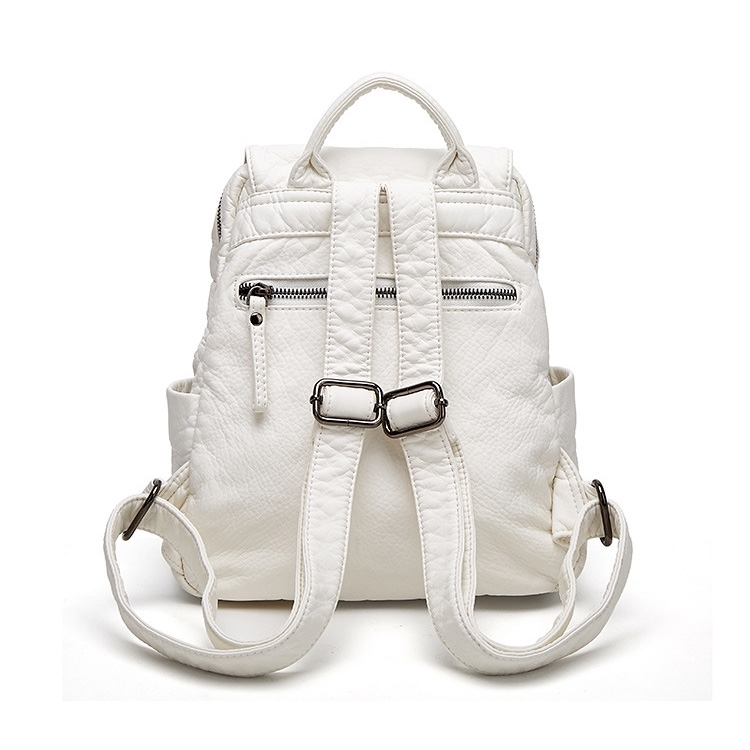 Women's White Vegan Leather Flap Backpack
