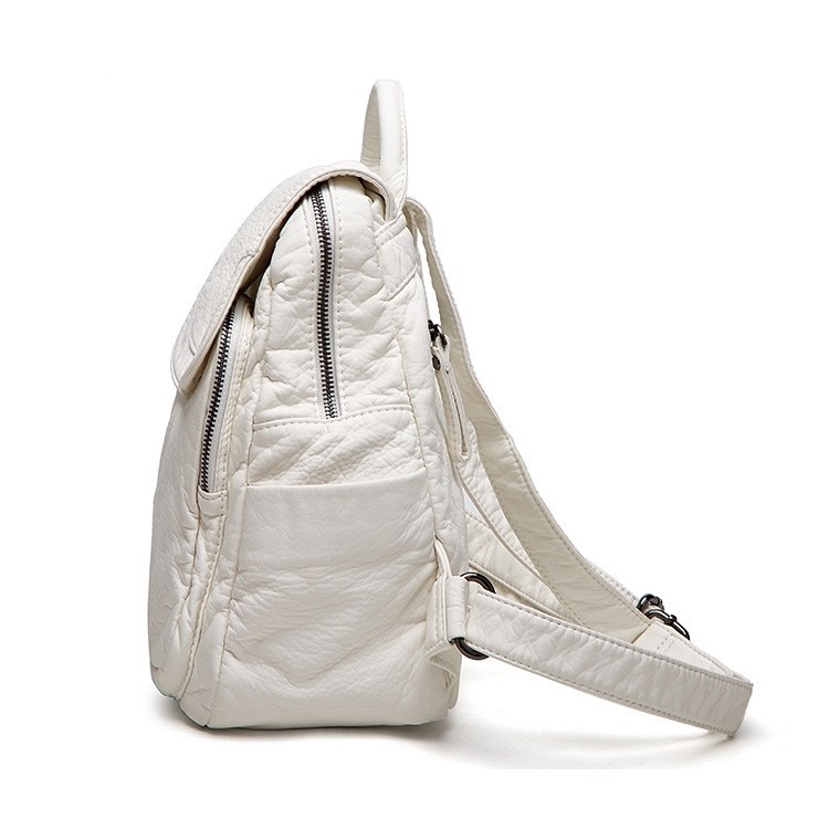 Women's White Vegan Leather Flap Backpack