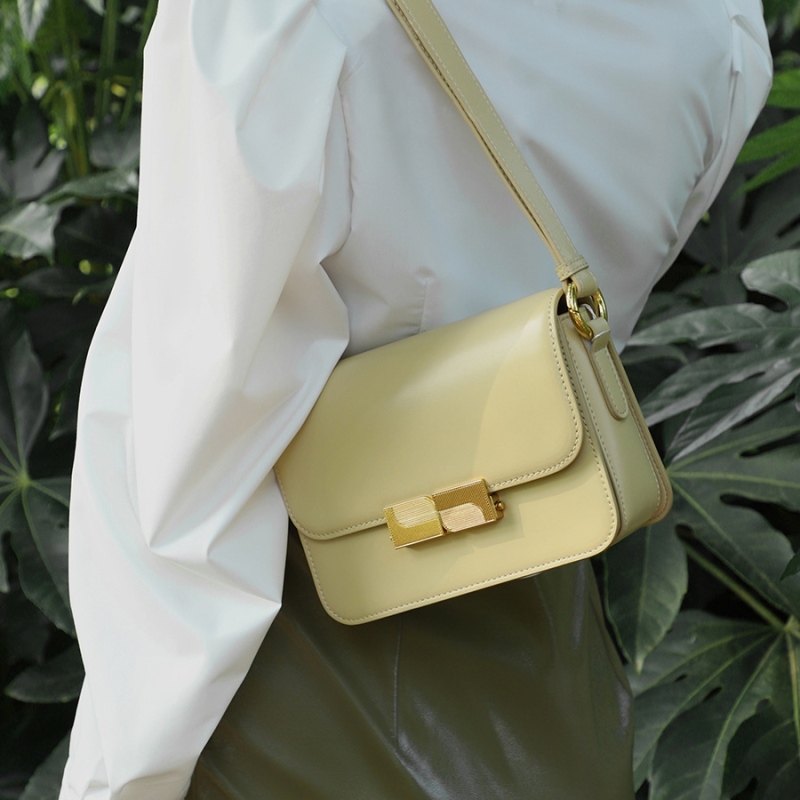 Women's Light Yellow Flap Saddle Bag Square Shoulder Bag