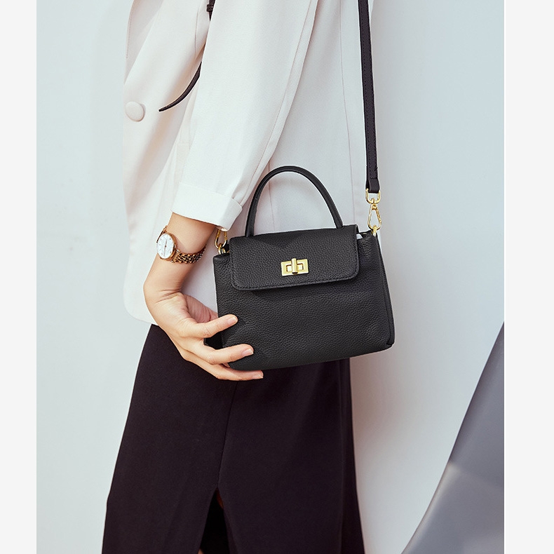 Women's Black Leather Top Handle Flap Mini Crossbody Bags