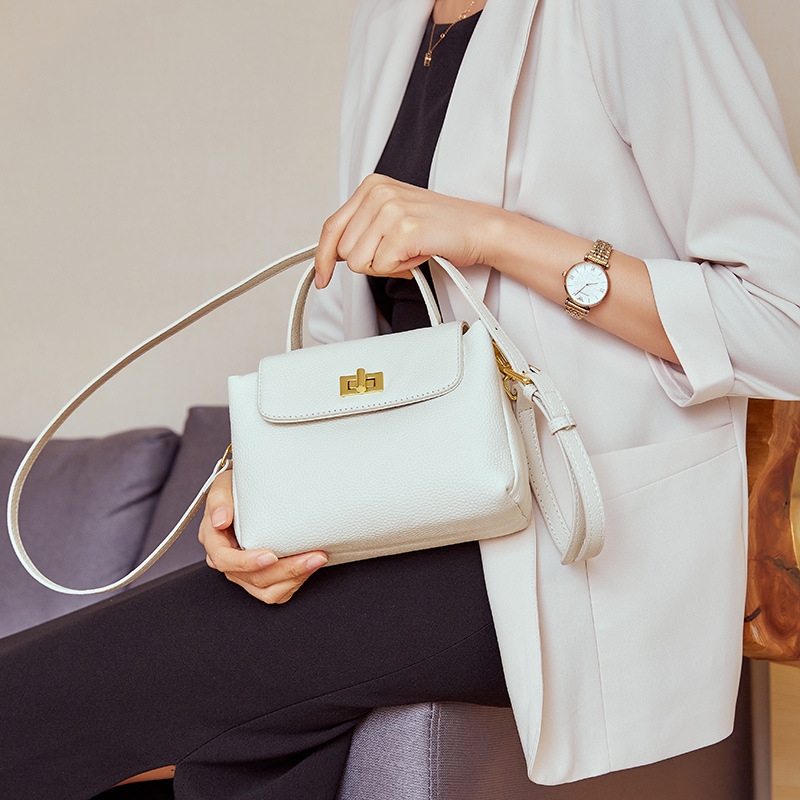 Women's White Leather Top Handle Flap Mini Crossbody Bags