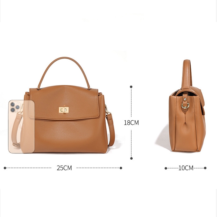 Women Brown Hi-Q Leather Top Handdle Satchel Bag Flap Handbags