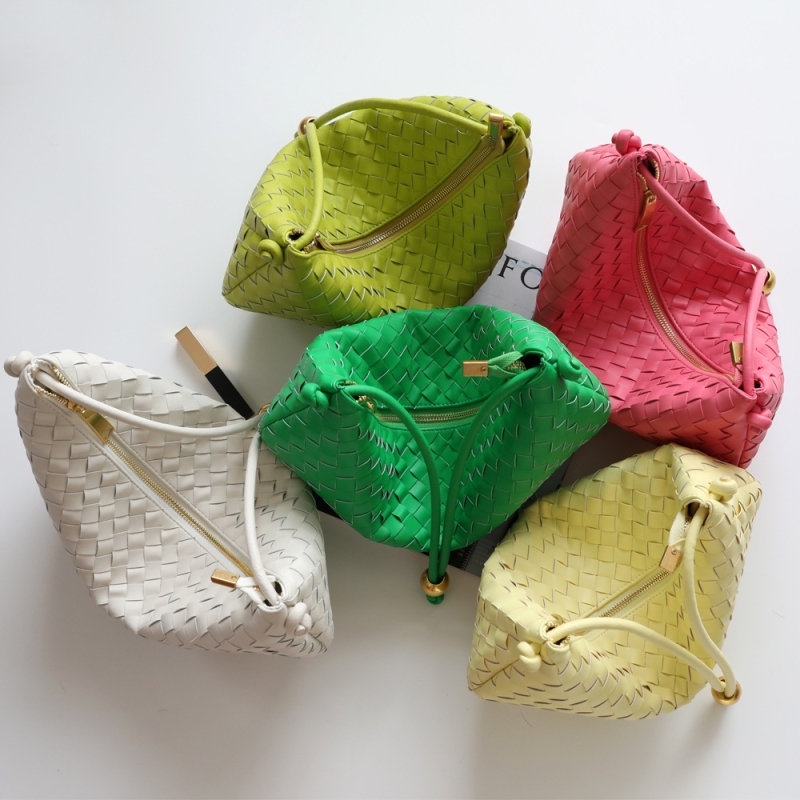 Women' Gold Leather Woven Half Moon Shoulder Bags