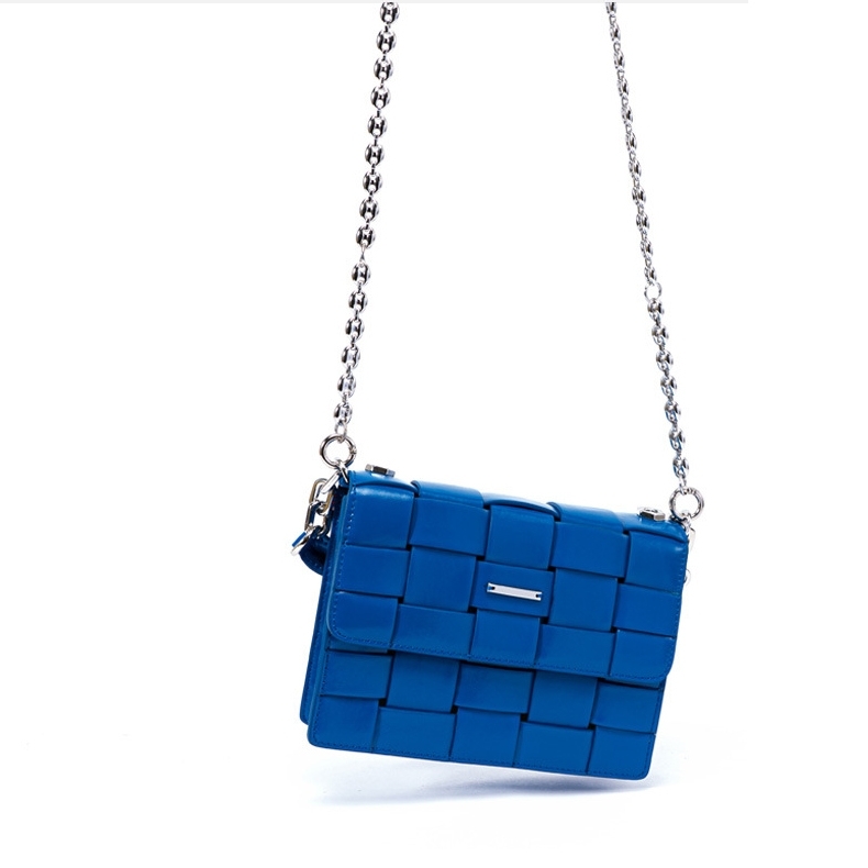 Royal Blue Woven Leather Chain Bag Top Handle Crossbody Bag