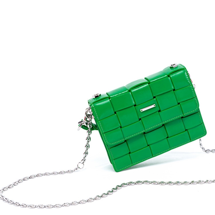 Green Woven Leather Chain Bag Top Handle Crossbody Bag