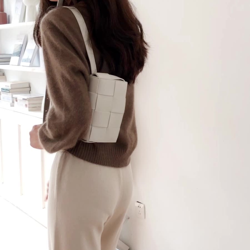 White Woven Leather Flap Bag Fanny Pack