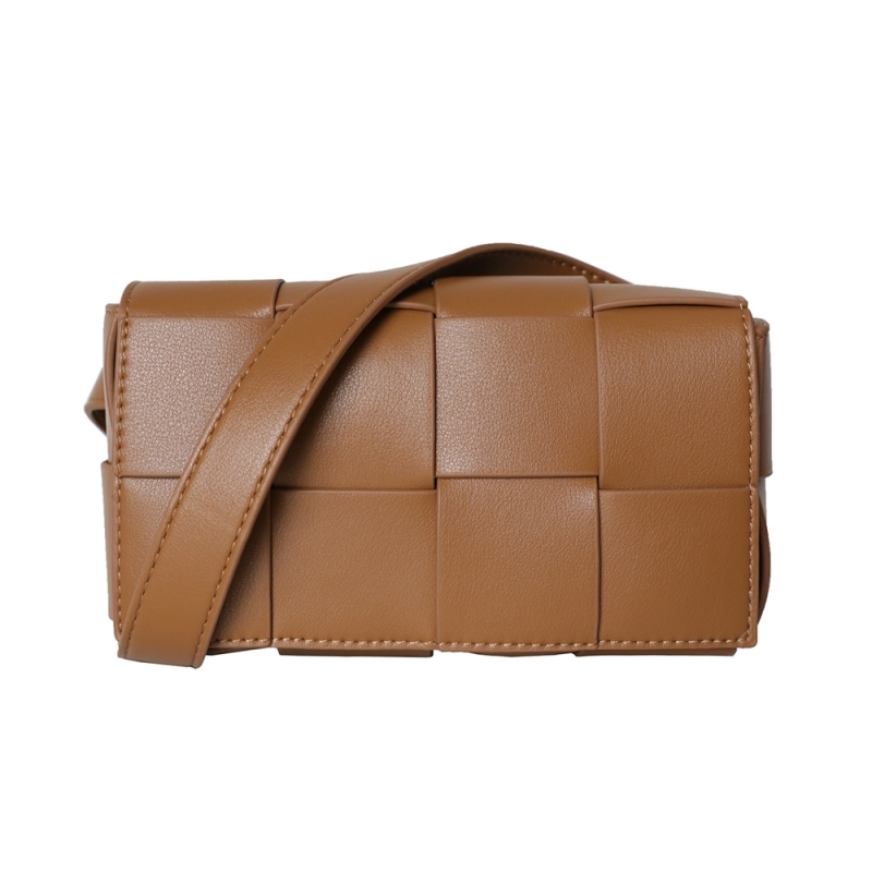 Brown Woven Leather Flap Bag Fanny Pack