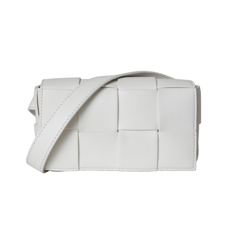 White Woven Leather Flap Bag Fanny Pack