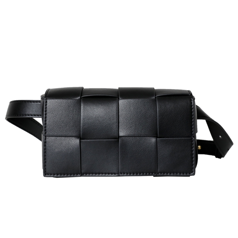 Black Woven Leather Flap Bag Fanny Pack
