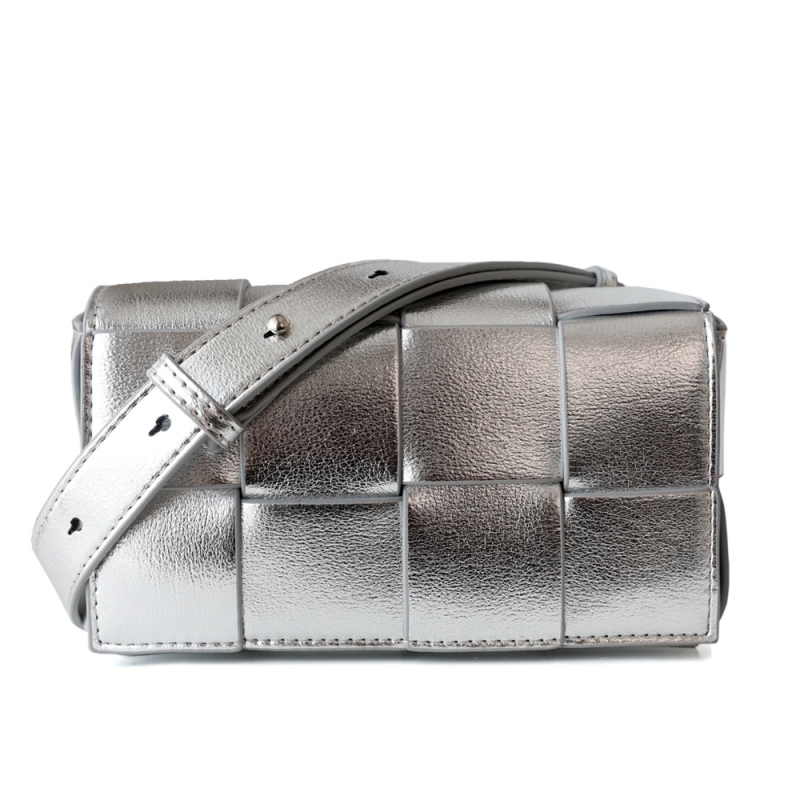 Silver Woven Leather Flap Bag Fanny Pack