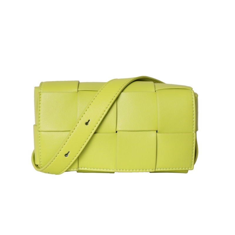 Neon Lime Woven Leather Flap Bag Fanny Pack With Chain