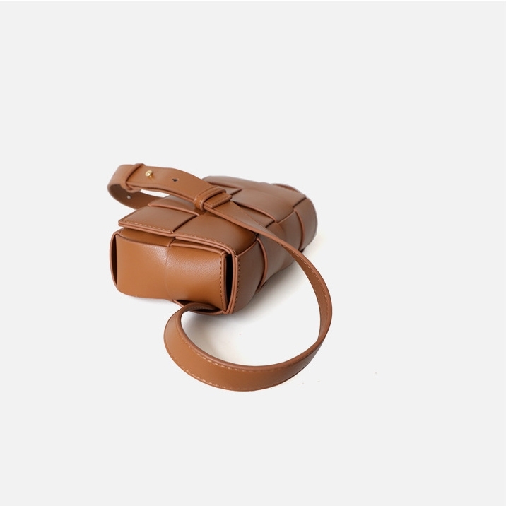 Brown Woven Leather Flap Bag Fanny Pack