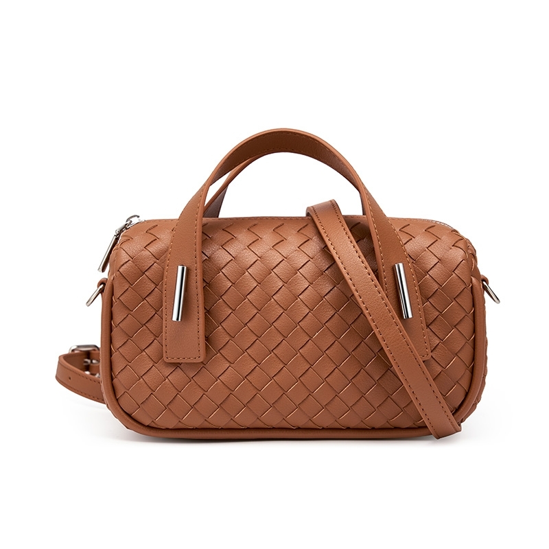 Brown Woven Leather Top Handle Crossbody Bags For Outgoing