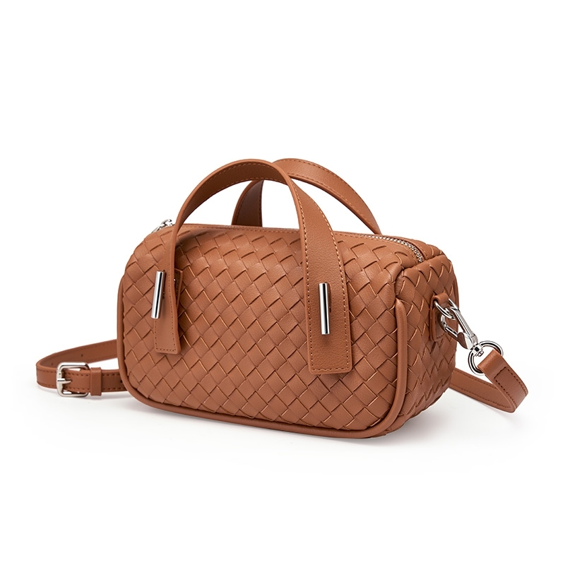 Brown Woven Leather Top Handle Crossbody Bags For Outgoing