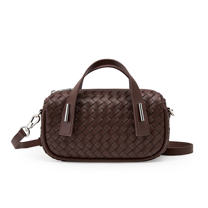 Coffee Woven Leather Top Handle Crossbody Bags For Outgoing