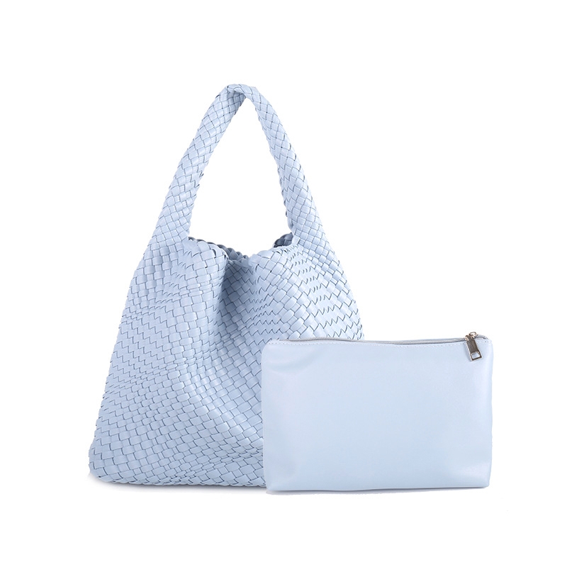 Light Blue Woven Vegan Leather Basket Bag Handbags With Purse Insert