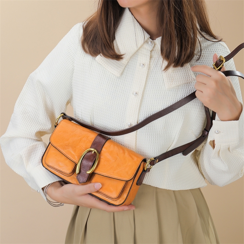 Vintage Brown Leather Pocket Shoulder Bag Flap Crossbody Purses