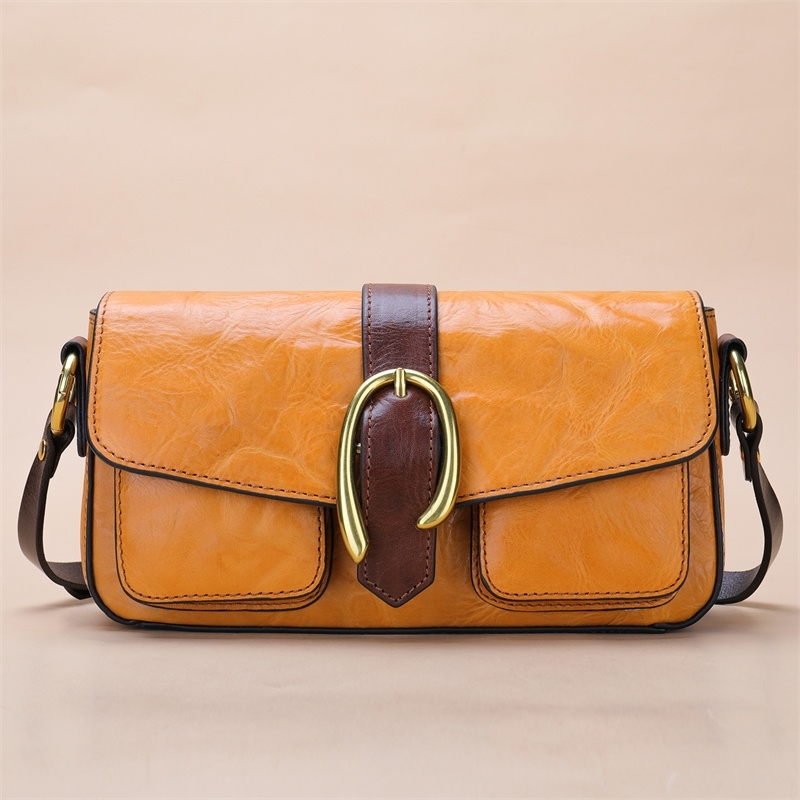 Vintage Brown Leather Pocket Shoulder Bag Flap Crossbody Purses
