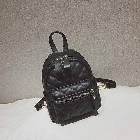 Black Double Zipper Crossbody Convertible Mini Backpack Quilted Bag