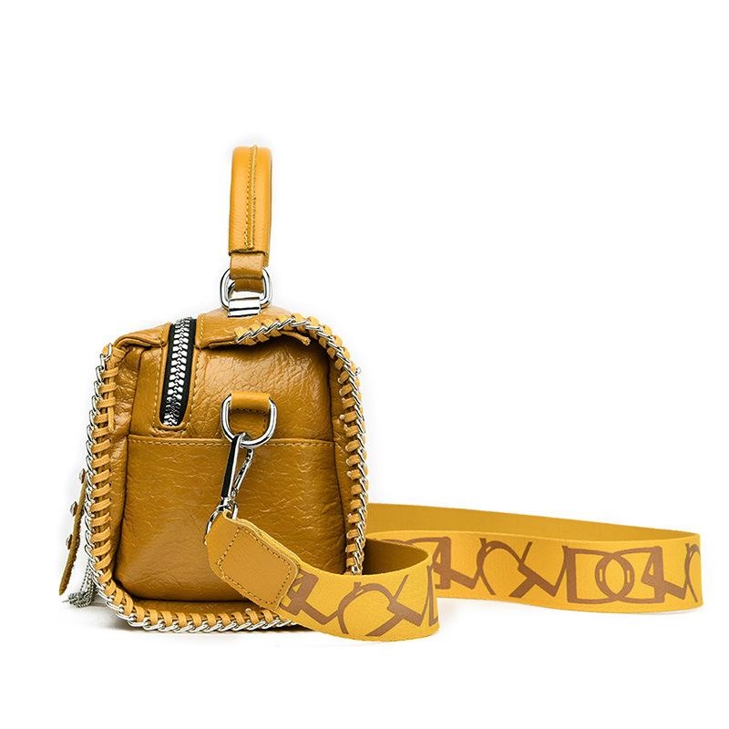 Yellow Leather Crystal Tassel Wide Strap Retro Crossbody Bag