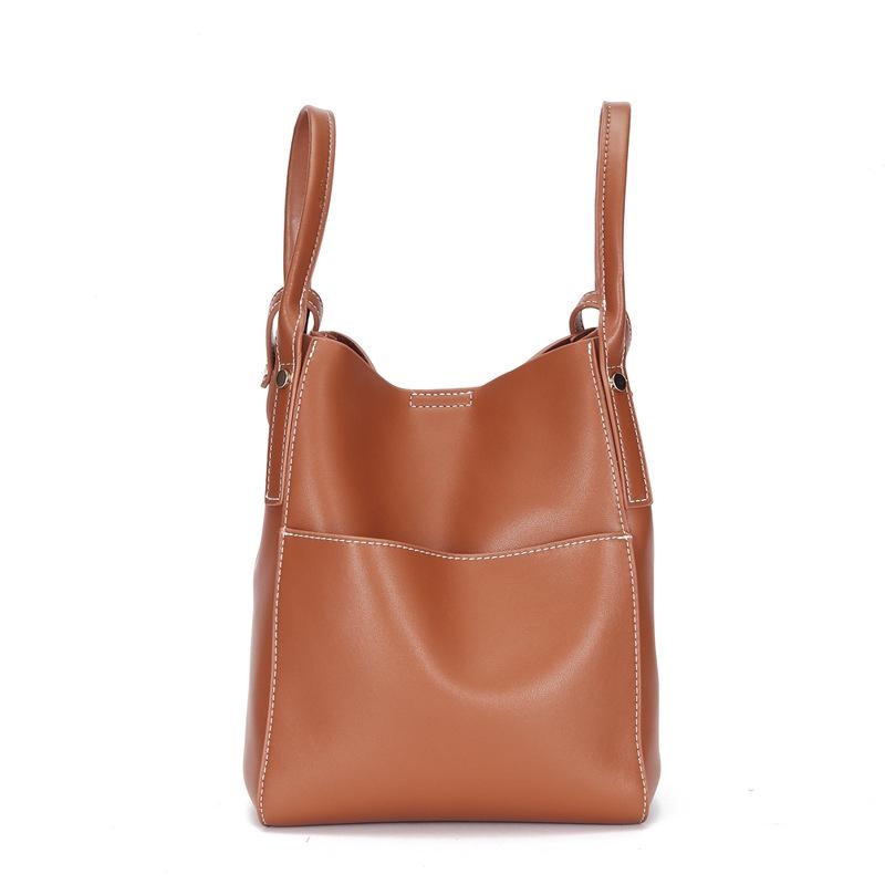 Black Leather Shoulder Bucket Bag Handbags
