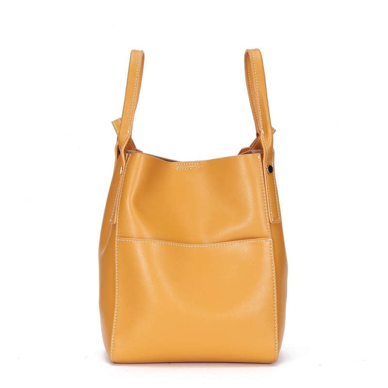Brown Leather Shoulder Bucket Bag Handbags