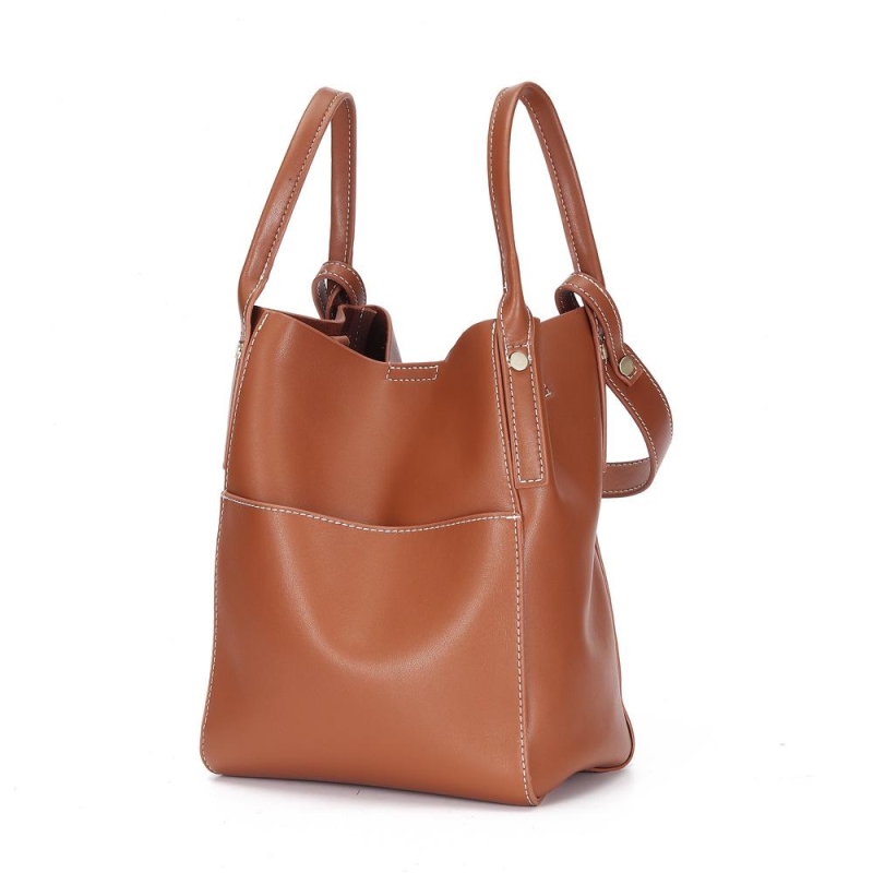 Black Leather Shoulder Bucket Bag Handbags