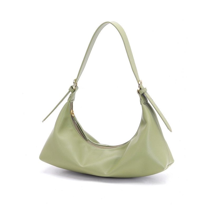 Green Leather Zipper Wide Strap Hobo Bag Purse Shoulder Bags